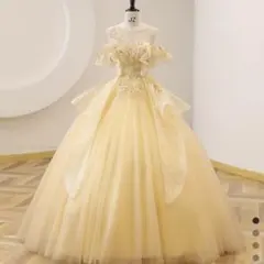 【売り切り限定価格】黄色 ウエディング ドレス イブニングドレス カラードレス