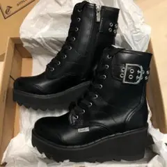 ラスト１◆24cm 厚底ウェッジソールブーツ 黒