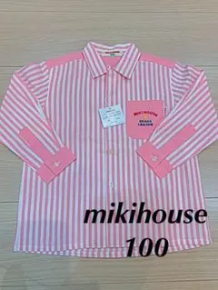 レトロ感が可愛い！ミキハウス　ストライプ柄シャツ　100cm