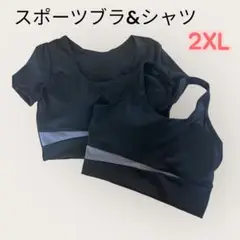 スポーツウェア スポブラ ジム 半袖 揺れない 2枚組 吸汗速乾 伸縮性 2XL