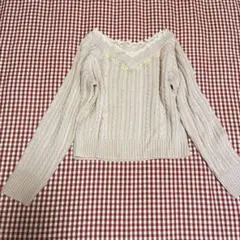 axes femmアクシーズ アワピンク Vネック ケーブル編みセーター