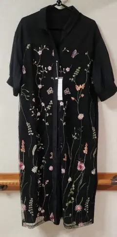 ブラック 花柄刺繍 ワンピース 3L　PAJAITO