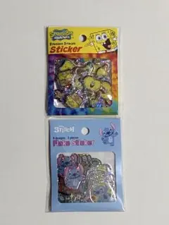 フレークシール　ステッカー　スティッチ　スポンジボブ キラキラ　2種類セット