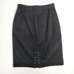 バックレースアップ タイトスカート 黒 M コットン100% 編み上げデザイン