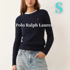 新品タグ付 PoloRalphLauren 長袖S コットン ケーブルニット 紺