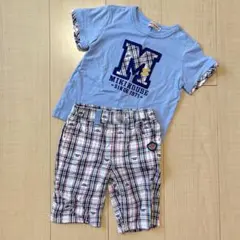 MIKI HOUSE ロゴ入り チェック柄Tシャツ 半ズボン 90cm