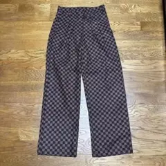 ブラウン チェッカー柄 ワイドパンツ スラックス