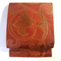 5k2787 名古屋帯　絹　茶色　金色　柄物　和装　着物