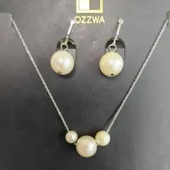 新品 コットンパール 3粒 ネックレス イヤリング セット シルバーチェーン
