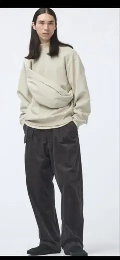 ユニクロU コーデュロイタックワイドパンツ ダークグレー M