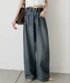 ベルト付きカーブワイドデニム　サイズ0 ミスティックのサムネイル