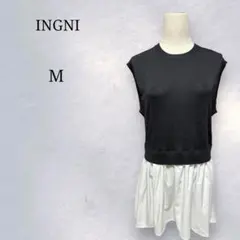 イング　ノースリーブニットワンピース　ドッキング　ホワイト　ブラック　M