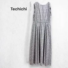 テチチ ワンピース ロング ノースリーブ 総柄 ダマスク柄 フレア ポケット