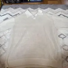 GU ウォッシャブルニットスキッパーポロシャツ L オフホワイトのサムネイル