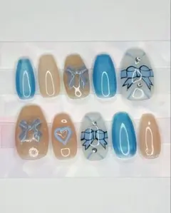 うちわ デコ パーツ リボン ネイルチップ ダイヤモンドアート　嵐　青　ブルー