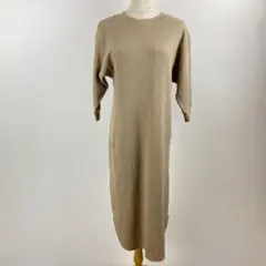 美品 UNIQLO ユニクロ ワッフルクルーネックワンピース ロング 7分袖 S