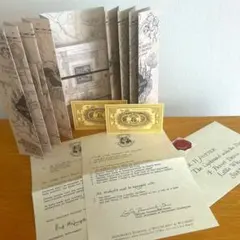 ハリー・ポッター 入学許可証、ホグワーツ特急チケット2枚、忍びの地図 4点セット