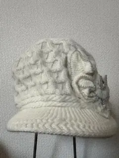 ホワイト ケーブル編み ニット帽