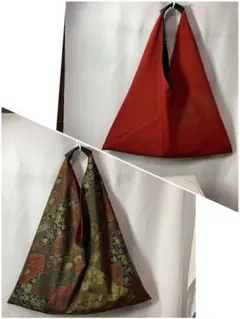 古美品❣️ハンドメイドリバーシブル大島紬×丹後ちりめん三角バッグトートバッグ333