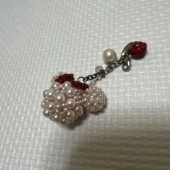 【ディズニーランド】ミニーパールビーズ リボン ストラップピンク赤