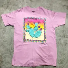 90sUSA製 HanesヘインズサボテンアートプリントTシャツシングルステッチ