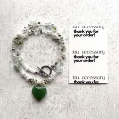 淡水パールビーズネックレス　クリア　グリーン　ファルファーレシルバー