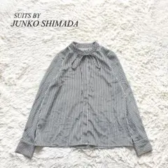 i1【ジュンコシマダ】バンドカラーシャツ　長袖　ストライプ　リボン　S 黒のサムネイル