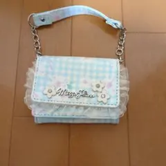 メゾピアノ 財布 水色ギンガムチェックフリル 花柄