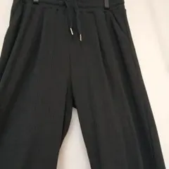 ブラック　リブ　ワイドパンツ　L