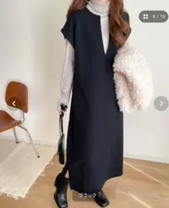 【classicalelf】キーネックロングジャンパースカート　ブラックSサイズ