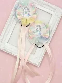 65 ハンドメイドリボン　ヘアゴム　キッズayyjewel ユニコーン