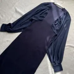 美品　ánuans バルーンスリーブニットドッキングワンピース　ネイビー