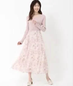 MISCHMASCH カラーフラワードッキングワンピース ピンク フリーサイズ