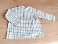 長袖チェックシャツ ホワイト・グリーン