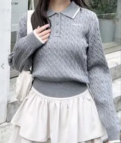 INGNI ケーブル編み ポロニット 長袖 グレー