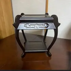 黒檀調香炉台　茶道具　古道具花台飾り台　花台 猫足　透かし彫り　2段