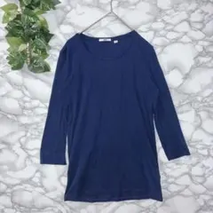 UNIQLO ネイビー 五分袖Tシャツ M ユニクロ