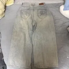 ハート刺繍ポケット ワイドレッグデニム