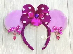 ☆新品☆ディズニーランド ミニーマウス イヤリング ドットカチューシャ 紫ギャル