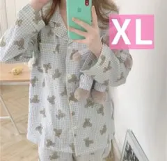 お値下げ レディース ルームウェア クマ柄 部屋着 新品 XL韓国 熊 チェック