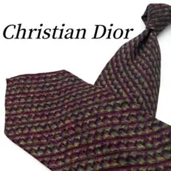 【美品】クリスチャンディオール ネクタイ 総柄 パターン柄 パープル 高級シルク