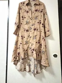 fifth ベージュ 花柄 シャツワンピース 長袖