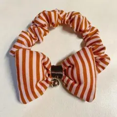 猫用 首輪 シュシュ ストライプピンクブラウン