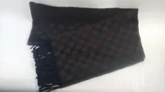 FENDI マフラー ブロックチェック柄 ブラウン/ネイビー ウール100％