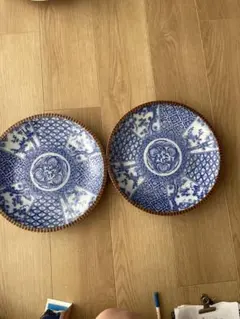 昭和レトロ　青と白の大皿2枚セット