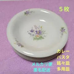 花柄　皿　5枚　カレー皿　パスタ皿　銘々皿　多用皿　大皿　セット　昭和レトロ