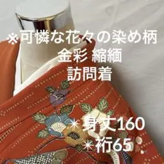 訪問着 金彩 可憐な染め柄 鹿子柄 オレンジ色 正絹 広衿 袷YK-1226