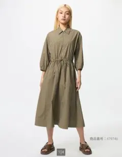 新品未使用 ユニクロ ナイロンワンピース カーキ オリーブ 七分袖 XSサイズ