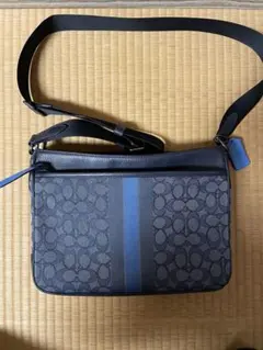 COACH キャンバス レザー ショルダーバッグ ネイビー　C5291