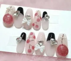 ネイル チップ 赤 さくらんぼ 量産型 フレンチガーリー ワンホン 現品